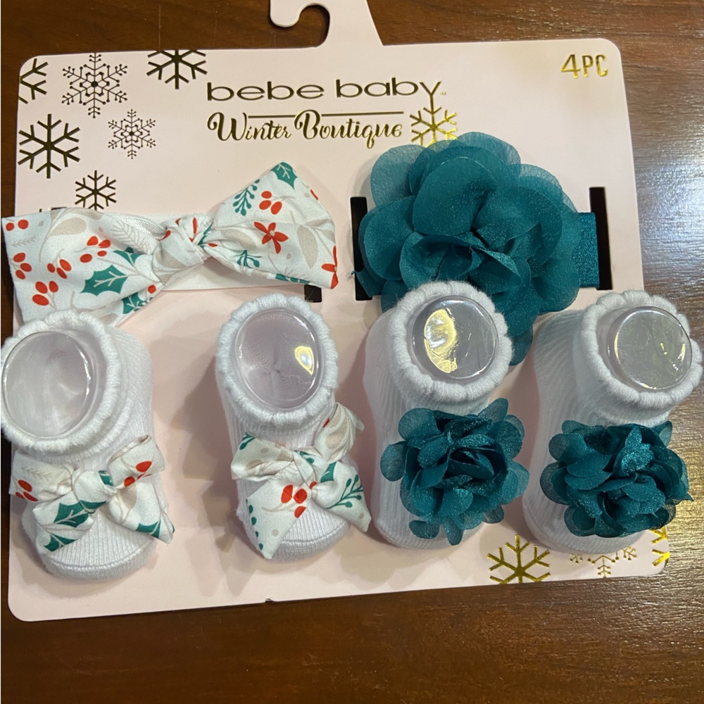 Bebe baby bows and booties 4 piece set